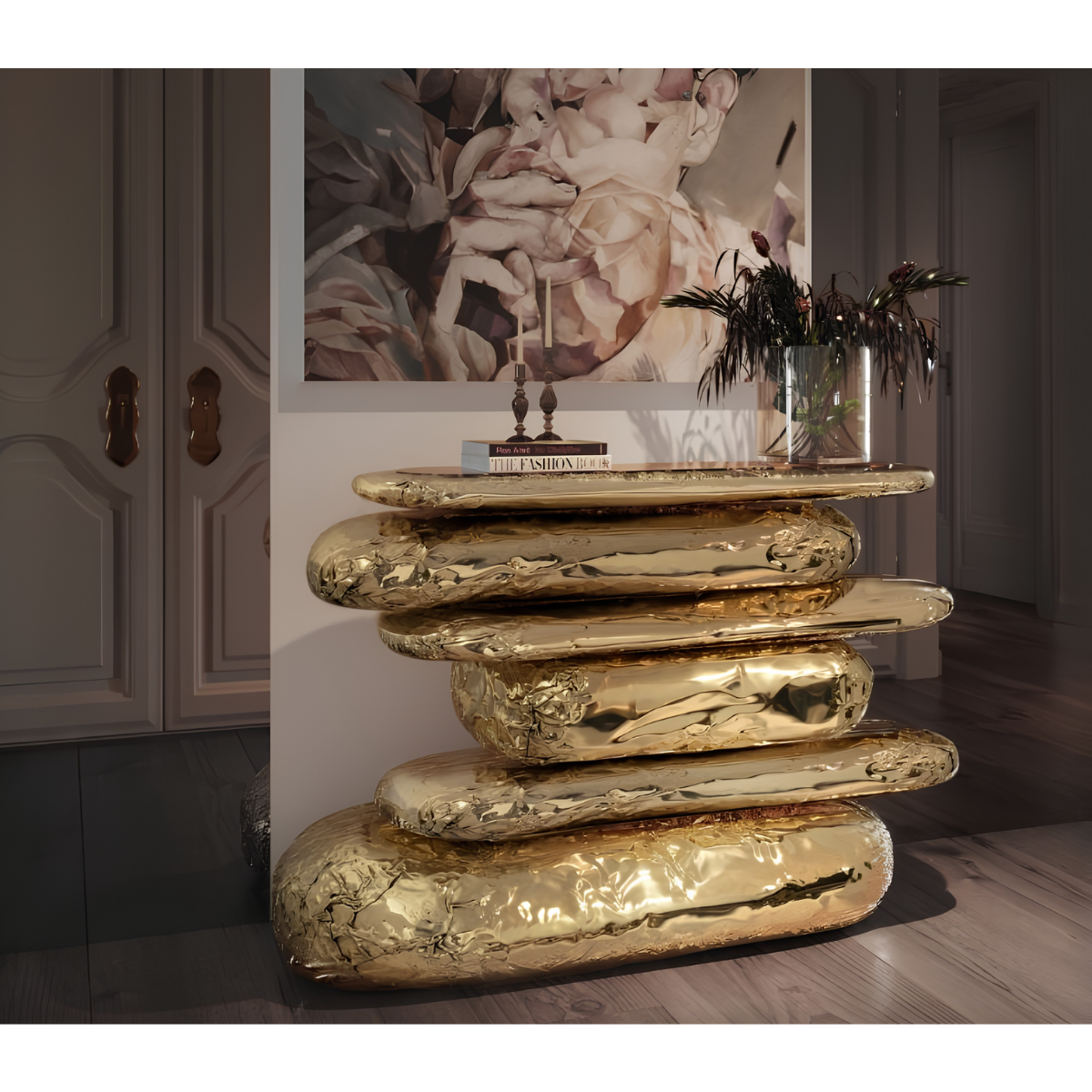 Crumpled Gold Console Table
